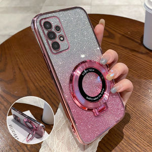 เคสโทรศัพท์ซิลิโคนใสป้องกันการตกหล่นสำหรับ Samsung A53 รุ่นใหม่พร้อมขาตั้ง ดีไซน์หรูหรา ด้านหลังนุ่ม