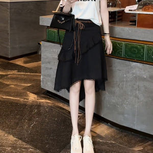 Shalldoer | High Waist A-Line Mini Skirt Irregular Lace Splicing Womens Fashionable Summer Vintage Style Midi Skirt Floral Plant Pattern