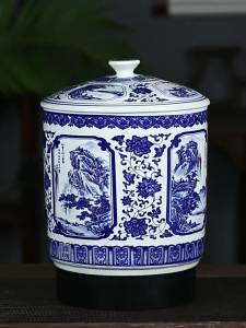 Large Blue and White Porcelain Tea Storage Jar