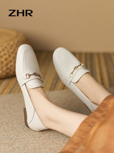 Zhr Womens Flat Bottom Genuine Leather Loafers Spring Autumn New Style Casual Fashion Single Shoes Easy Wear Bean Bean Leather