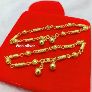 GELANG RANTAI DEWASA BAMBU UKIR PERAK 925 ASLI LAPIS EMAS