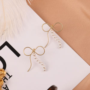 S925 Bạc Kim Ngọc Trai Tua Rua Bướm Nút Thắt Bông Tai Thời Trang Nữ Đơn Giản Thanh Lịch Thời Trang Phong Cách Hàn Quốc Bông Tai Đinh