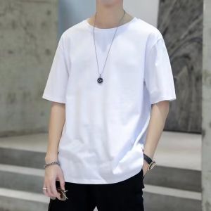 White Short Sleeve Shirt for Men Summer Thin Ice Silk Set Standard Fit Cuban Collar Pure Color Casual Fashionable Youthful