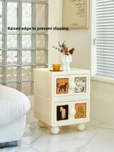 NORCHAIR Simple Creamy Style Plastic Nightstand Alternative Small Home Use Storage Cabinet Popular Internet Storage Wardrobe