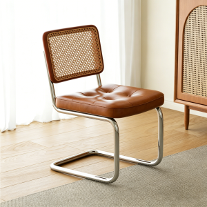 XIANGNANSONG | Nordic Iron Art Soft Padded Dining Chair Wicker Backrest