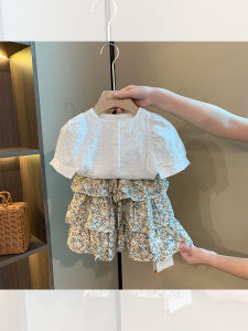 Small Mu Mu Girls Miniskirt Childrens Short Skirts Girl 2022 New Summer Floral Skirt Korean Style Pleated Tiered Skirt
