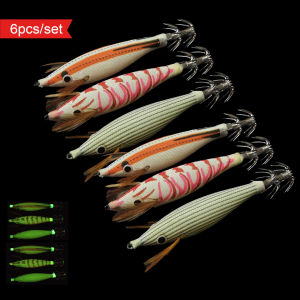 6pcs/set 10cm Glow Horizontal Squid Jig Fishing Lures Saltwater Shrimp Fishing Lures Squid Jigs Cuttlefish Shrimp Baits Octopus