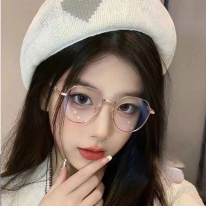 Korean Fashion Metal Frame Glasses Flat Glasses Girls Glasses Anti Blue Light Glasses Fashion Glasses