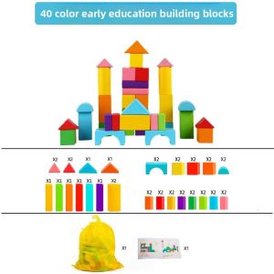 40-100PCS Colored Large Particle Building Blocks Childrens Wooden Toys Early Education and Cognitive Enlightenment