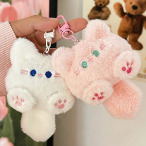 Cute Plush Cat Keychain Girl Backpack Soft Stuffed Long Tailed Cat Pendant Couple Bag Keyring Lovely Decorative Gifts for Friends