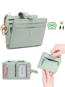 MIYIN Ultra-thin womens wallet RFIDshielded bi-fold credit card/ID card holder minimalist short zipper coin purse with keychain