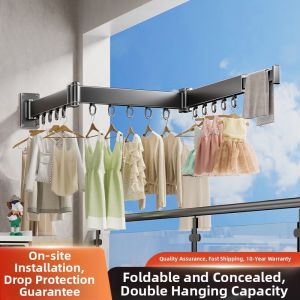 SHENFAN | Foldable Invisible Stretch No-Drill Wall Mount Clothes Drying Rack