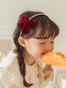 Phụ Kiện Tóc Nhung Đỏ Cho Bé Gái Có Nút Thắt Bướm Đính Ngọc Trai Phụ Kiện Tóc Dễ Thương Cho Bé Gái Phụ Kiện Tóc Đầu Cho Bé Gái