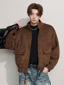 ALLIN | Faux Suede Retro Jacket Loose Stand Collar Clean Fit Couples Outerwear