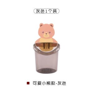 Pink Cartoon Bear Plastic Toothbrush Holder Wall Mounted Bathroom No Drilling Comb Storage Tube Toilet Organizer Rack