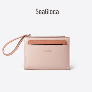 SeaGloca ซิปตัดกัน Dompet Koin กระเป๋าสตางค์แบบบางกระเป๋าเก็บบัตรในหนึ่งชิ้นแบบถอดออกได้สำหรับผู้หญิง