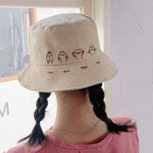 Cute Fashionable Cat Sun Protection Soft Girl Trendy Fisherman Hat Women Summer Cotton Sweet Lovely Wide Brim Bucket Hat