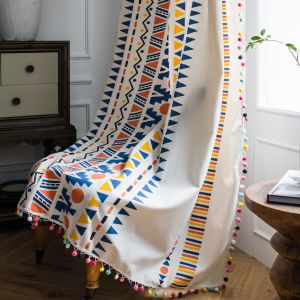 Printed Colorful Pom-pom Bohemian Style Country Curtains