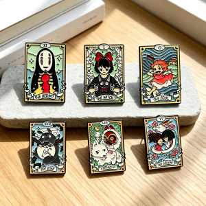 Bandai | 6pcs Cute Anime Tarot Card Enamel Pin Set Metal Brooches Vintage Tarot Lapel Pins for Backpacks Anime Gamer Collectible Gift