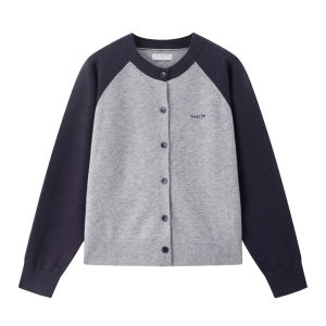 Giordano Knitted Jacket Womens Letter Embroidery American College Style Color Block round Neck Open Cardigan Soft Polyester