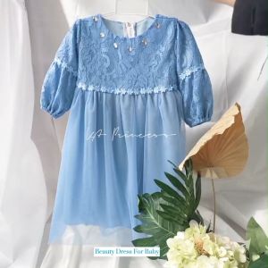 Dress Baju Warna Biru Prabowo Cewek 3 4 Tahun Korea Style Dress Warna Denim Terbaru 2024 Gamis Anak Perempuan Terlaris Gaun Brukat Kondangan Mewah Baju Tangan Panjang Cewek KAP136