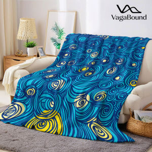 BILIBILI | Van Gogh Blue Wave Tile Flannel Blanket Warm Soft Halloween Christmas Decorative Couch Warm Cozy All-Season Gift