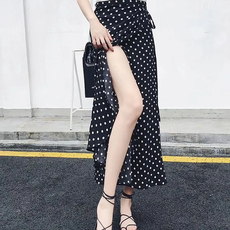a-line skirts and wrap dresses with a higher hemline Wrap Style High-low Ruffle Hemline Floral Skirt  ALELLY
