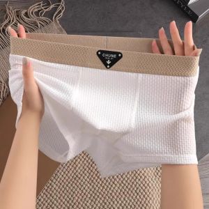 Ice Silk Mens Underwear 2025 New Summer Thin Comfortable Breathable Boxer Shorts Flat Angle Briefs Short Pants mid Waist Design