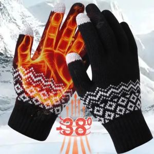 Winter Thicken Warm Knitted Wool Gloves Women Men Mobile Phone TouchScreen Jacquard Full Finger Mitten Outdoor Cold-proof Cycling Gloves