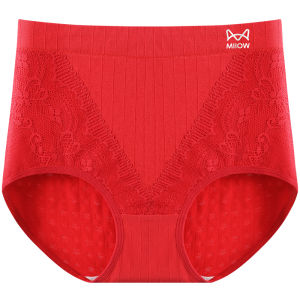 Quần lót MiiOW Cat Person nữ làm bằng vải cotton cạp cao màu đỏ kháng khuẩn