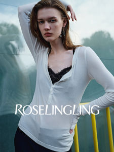 RoseLingLing Bestseller Henry T-shirt Silk Wool Lace 0 Pressure Sensation Fine Black White Casual Style Long Sleeve round Neck