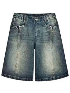 กางเกงขาสั้นผ้ายีนส์ทรงหลวมเอวสูงสำหรับผู้หญิง กางเกงขายาวห้าส่วน สไตล์ย้อนยุคสไตล์อเมริกัน ฤดูใบไม้ผลิและฤดูร้อน