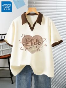 Jeanswest Pure Cotton Polo Shirt T-Shirt Women Short Sleeve Half Sleeve Turn-down Collar Trendy Summer Top Street Style Loose Fit