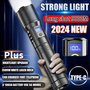 Đèn pin mạnh mẽ chịu lực cao Nhật Bản trắng Laser flashtlight chống nước đèn pin Đèn Cắm Trại tầm xa đèn pin 100000000 Lumens Đèn pin siêu sáng LED cảm ứng đèn làm việc có thể sạc lại đèn khẩn cấp di động quân sự đèn pin