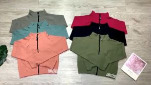Áo khoác Nữ Bin Sports A213 croptop có khóa kéo vải dệt kim co dãn 4 chiều thấm hút mồ hôi tập yoga gym aerobic trẻ trung Size M (40-53Kg) L (54-60Kg)