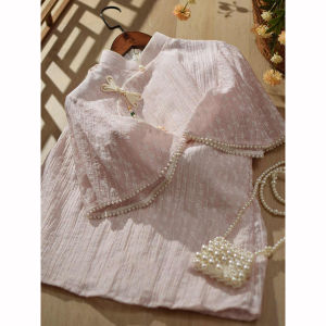 New Chinese Style Wedding Dress Cheongsam Summer Pink Engagement Party Gown Elegantly Designed Short Sleeve Breathable Polyester