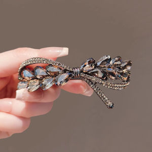 โบว์กิ๊บติดผมสปริงพลอยคริสตัลสีดำปลายสูงด้านหลังเป็นกิ๊ฟติดผมแบบผูกครึ่งหัวสำหรับคุณแม่เครื่องประดับผมสไตล์เกาหลี