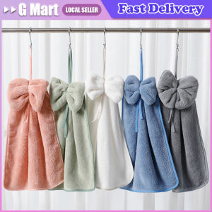 ⭐️【Local Warehouse】Bowknot Hand Towel for Kitchen Bathroom Coral Velvet Microfiber Soft Quick Dry Absorbent Cleaning Cloths Home Bath Terry Towels
