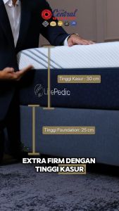 PanenRaya Central Springbed Lifepedic Orthopedic 3 Zone Pocket Spring Encasement Foam Hard Density Foam Natural Latex (30 cm) Extra Firm Sandaran Dakota Divan CH25 Grey *Free Ongkir Jabodetabek Saja