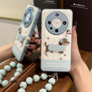 ZPOU Huawei Mate60 Pro+ Phone Case Blue Stripe Embroidery Sausage Dog Mate70 Cartoon Creative Personalized Lanyard Mens Full Cover Protection