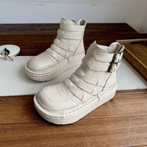 Casual Comfortable Short Martin Boots Leather round Toe Thick Bottom Heightening Boots Forest System Retro Cowhide Boots