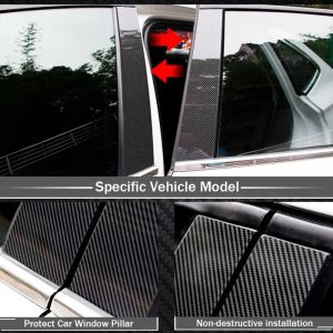 8Pcs Glossy Piano Black/Carbon Fiber Car Window Pillar Posts Cover Trim BC Column Stickers Mirror Effect PC Material Styling Decoration For Honda Stream RN1/2/3/4/5 2000-2006