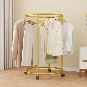 360° Rotating Clothes Rack Floor Standing Drying Rack Clothes Hanging Rack Round Thickened Rotating Clothes Rack with Wheels Metal Laundry Rack for Bedroom Laundry Room Household
