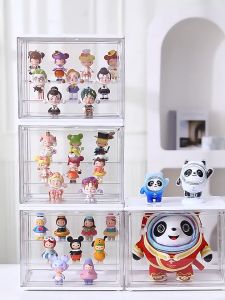 Acrylic Display Case Storage Organizer Transparent Boxes Stackable Magnetic Dustproof Box Desktop Organizer Storage Display Box for Lego Popmart Dolls Makeup Collectibles