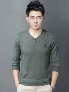 ROMON | Romon Mens Knitted Sweater Slim Fit V-Neck Long Sleeve Base Shirt Fashionable Business Casual Winter Polyester Nylon Acrylic