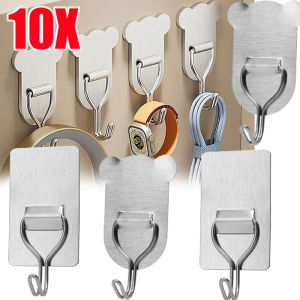 10pcs Multipurpose Stainless Steel Hooks / Self-adhesive & Over-door Two Styles / Strong Load Capacity for Towel Bag Key Daily Hanging