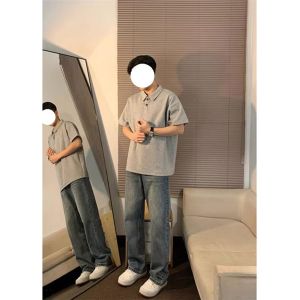 American Style Pure Cotton Short Sleeve Polo Shirt Black Summer Shirt Collar T-Shirt Heavyweight Five Sleeve Systematic Interior