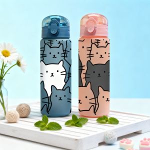 3D Printed Cartoon Cat 780ML Water Bottle – Durable PVC-Free & Leak-Proof (Matte Finish + Carry Loop) for Holidays