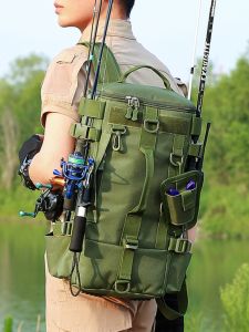 กระเป๋าเป้สะพายหลังกันน้ำสำหรับตกปลาแบบหลายฟังก์ชั่นสำหรับผู้ชาย กระเป๋าสะพายไหล่แบบลำลอง กระเป๋าเดินทางสำหรับผู้ชาย กระเป๋าเป้สะพายหลังแบบนิ่ม