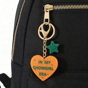 In My Showgirl Era Keychain TS Logo Glitter Disc Heart Lock Acrylic Charm for Taylor FansBag Pendant Birthday Concert Party Gift